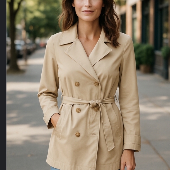 Vintage Sears classic tan belted double breasted Belted trench coat Sz 8 - Picture 11 of 12